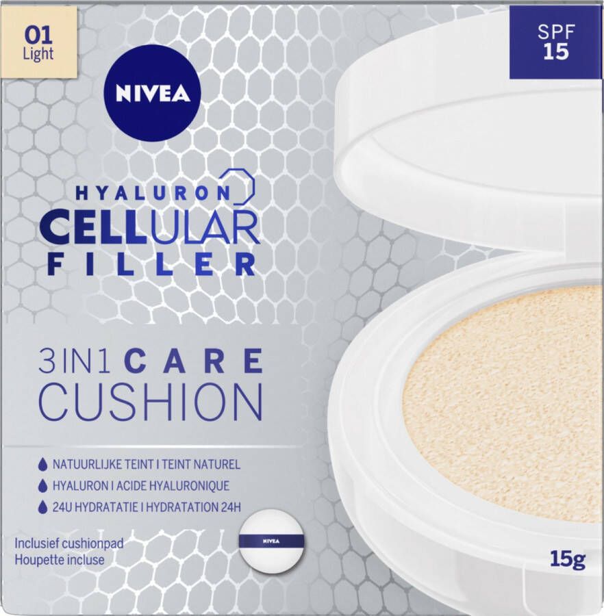 NIVEA Hyaluronzuur Cellular Filler 3in1 Care Cushion Light Foundation SPF 15 Met hyaluronzuur en collageen 15 gram