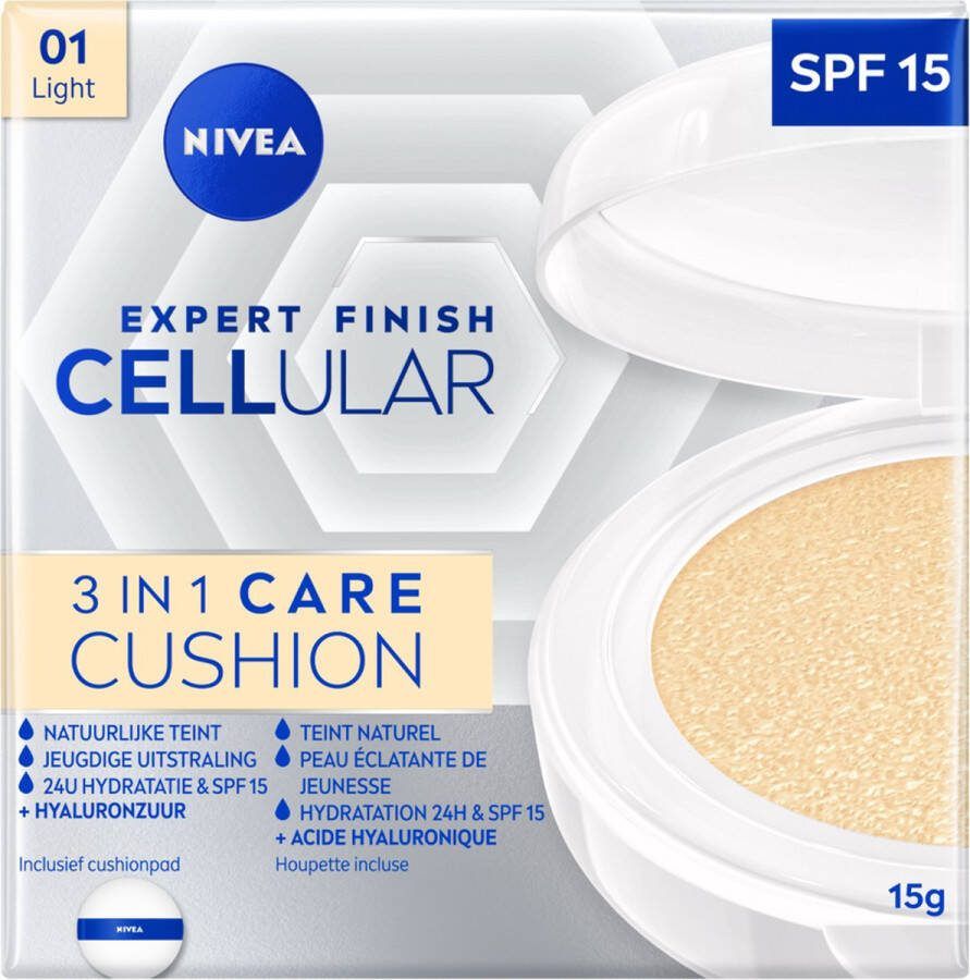 NIVEA Hyaluronzuur Cellular Filler 3in1 Care Cushion Light Foundation SPF 15 Met hyaluronzuur en collageen Gezichtsverzorging 15 gr