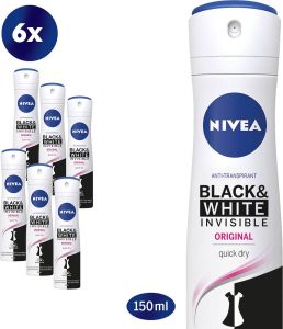 NIVEA Invisible For Black & White Clear 6 x 150 ml Voordeelverpakking Deodorant Spray
