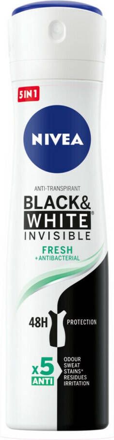 NIVEA Invisible For Black & White Fresh 6 x 150 ml Voordeelverpakking Deodorant Spray