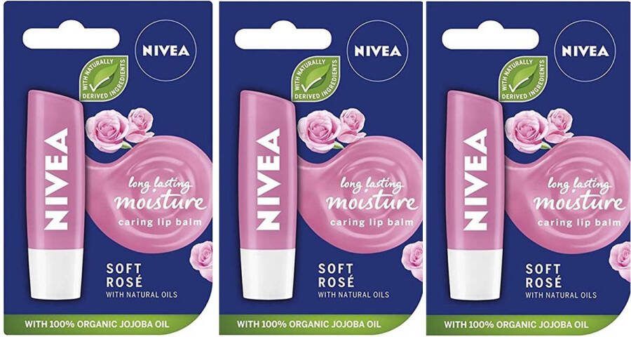 NIVEA Labello Lippenbalsem – Soft Rose 3 x 5.5 ml Stick