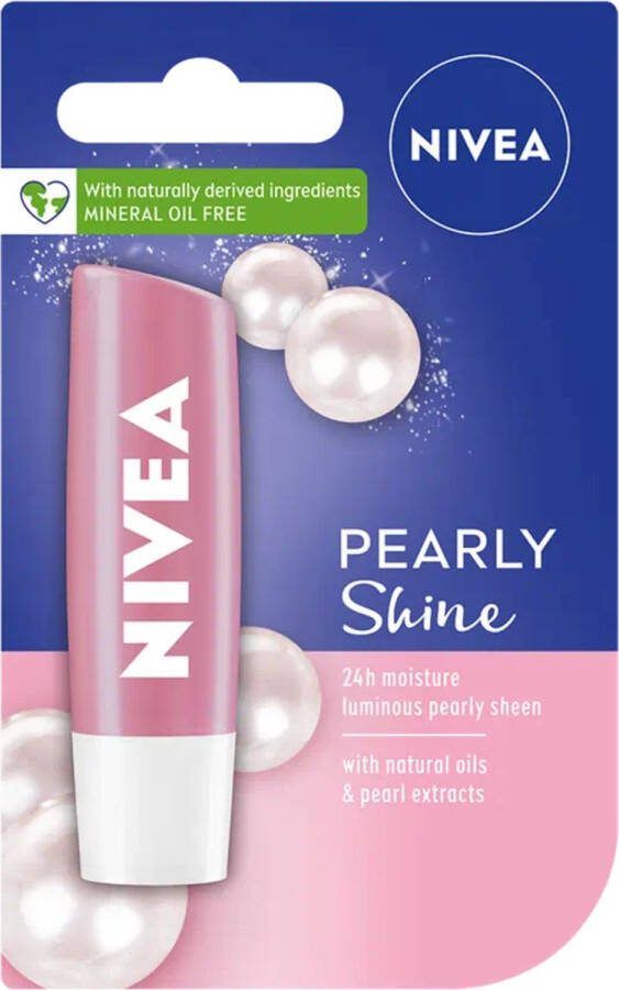 NIVEA Labello Pearly Shine Lippenbalsem 5 ml Stick Lipbalsem Lipbalm Lipverzorging Verrijkt met parel en zijde-extract