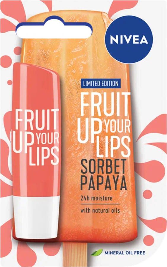 NIVEA Labello Sorbet Papaya Lippenbalsem 5 ml Stick Lipbalsem Lipbalm Lipverzorging Verrijkt met Shea boter en Bio Jojoba olie