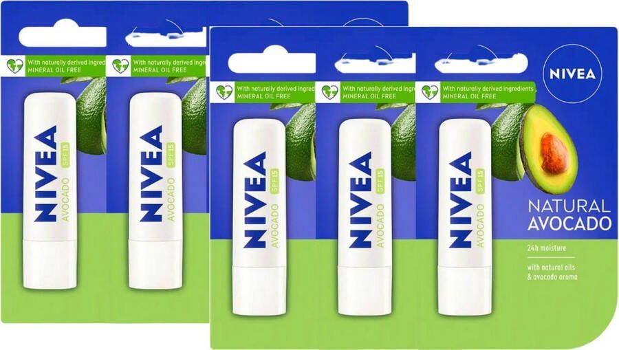 NIVEA Lippenbalsem Natural Avocado 6 x 5.5 ml Stick