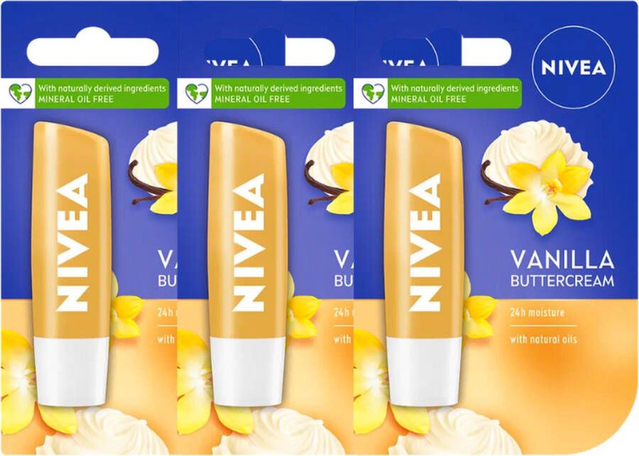 NIVEA Lippenbalsem Vanilla & Buttercream 3 x 5.5 ml Lipbalsem Lipbalm Lipverzorging