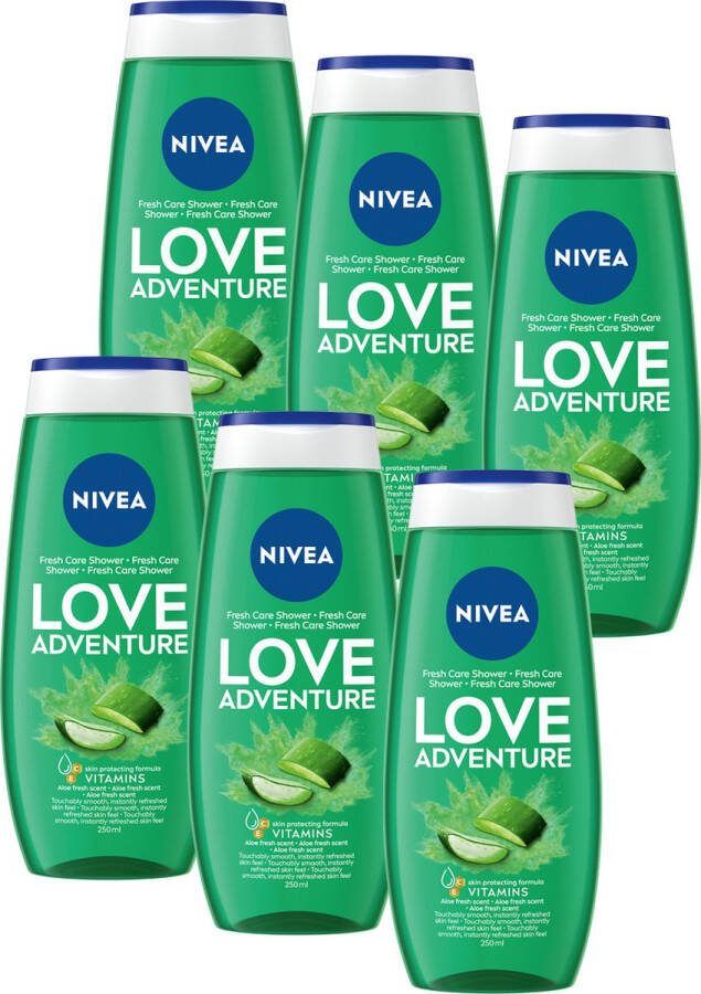 NIVEA Love Adventure Douchegel – Met Aloë Vera Bevat Vitamine C en Vitamine E Voordeelverpakking 6 x 250 ml