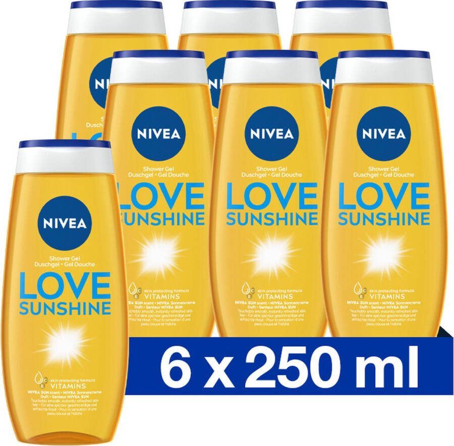 NIVEA Love Sunshine Douchegel – Met Aloe Vera en Vitamines C en D Voordeelverpakking 6 x 250 ml