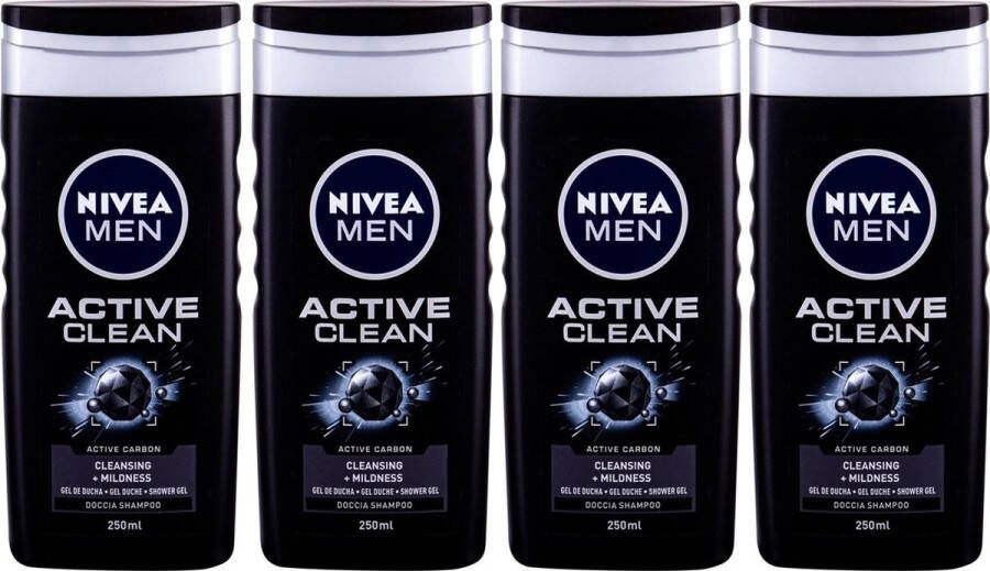 NIVEA MEN Active Clean Douchegel 4 x 250 ml Voordeelverpakking