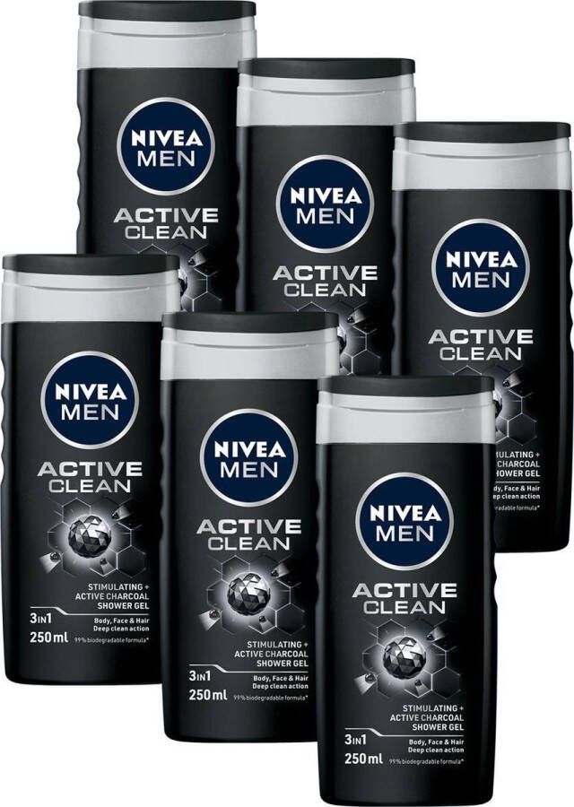 NIVEA MEN Active Clean Douchegel 6 x 250 ml Voordeelverpakking