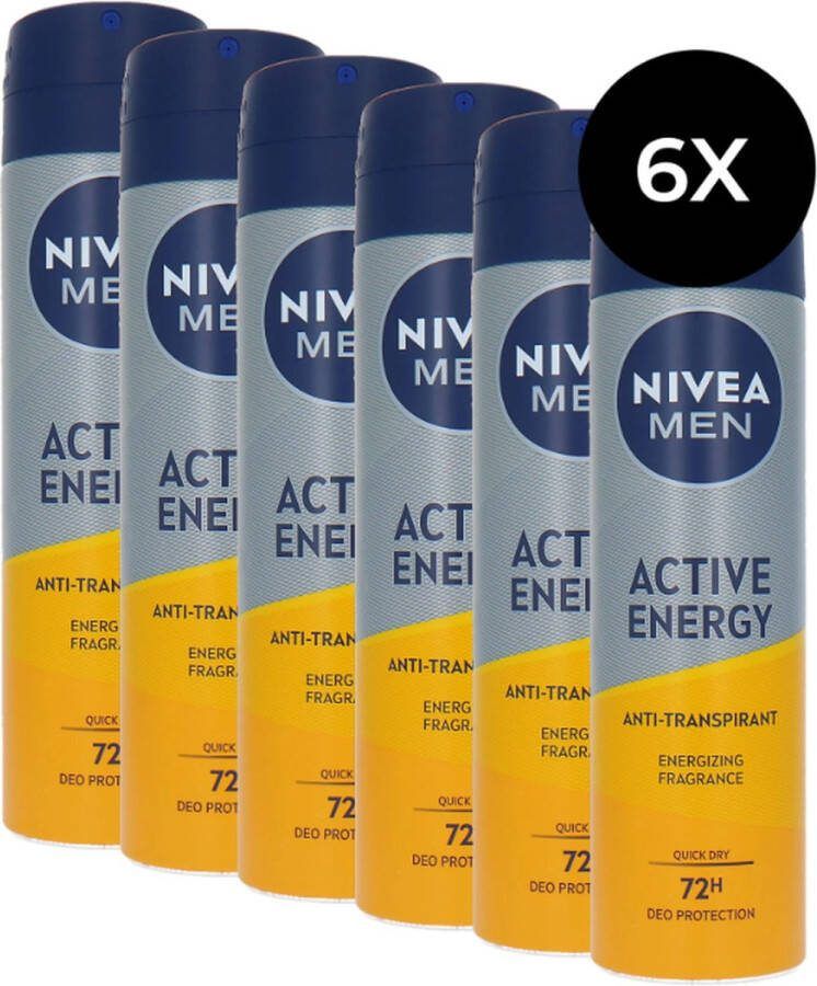 NIVEA Men Active Energy Deodorant Spray 6 x 150 ml