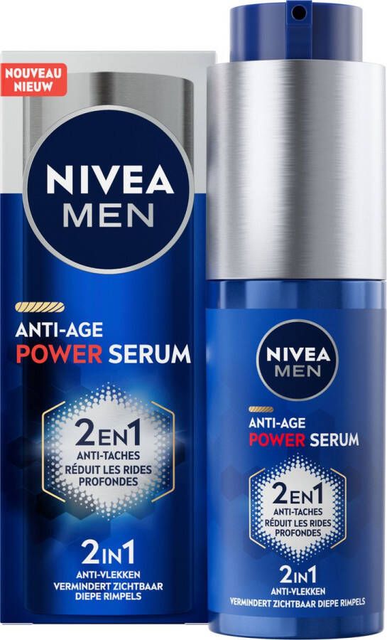 NIVEA MEN Anti-Age 2in1 Power Serum Gezicht Creme Rijpere huid Gezichtsserum Met hyaluronzuur en Luminous630 Egaliseert en hydrateert 30 ml