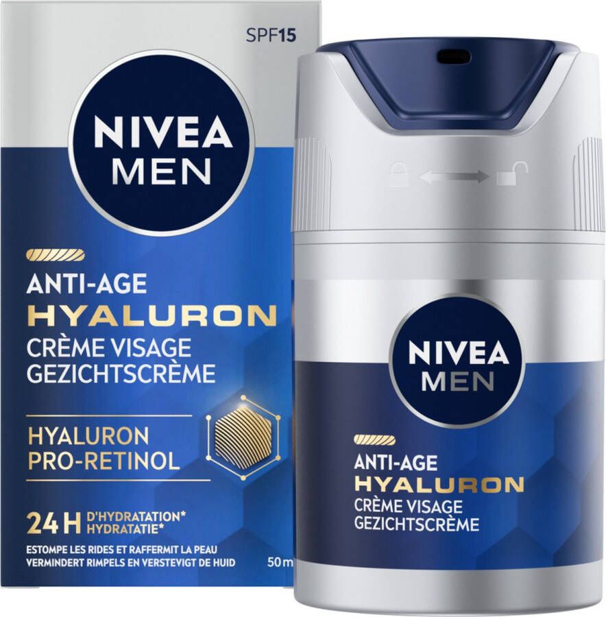 NIVEA MEN Anti-Age Gezichtscrème Crème normale en rijpe huid SPF 15 Met hyaluronzuur Gezichtsverzorging 50 ml