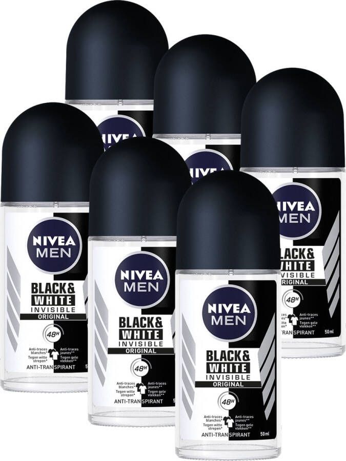 NIVEA MEN Black & White Invisible original 6 x 50 ml Voordeelverpakking Deodorant Roller