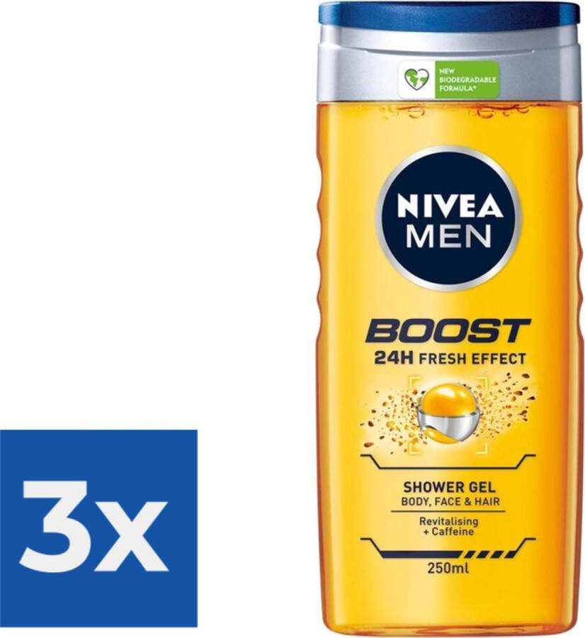 NIVEA Men Boost Douchegel 250 ml Voordeelverpakking 3 stuks
