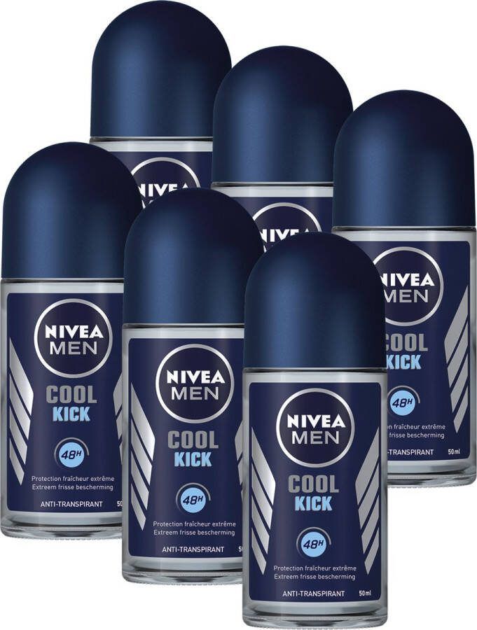 NIVEA MEN Cool Kick Anti-Transpirant Deo Roller Deodorant 6 x 50 ml Voordeelverpakking