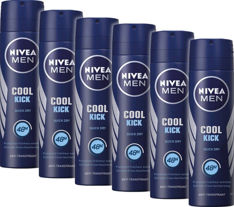 NIVEA MEN Cool Kick Deodorant Spray Anti-Transparant Deo 6 x 150 ml Voordeelverpakking