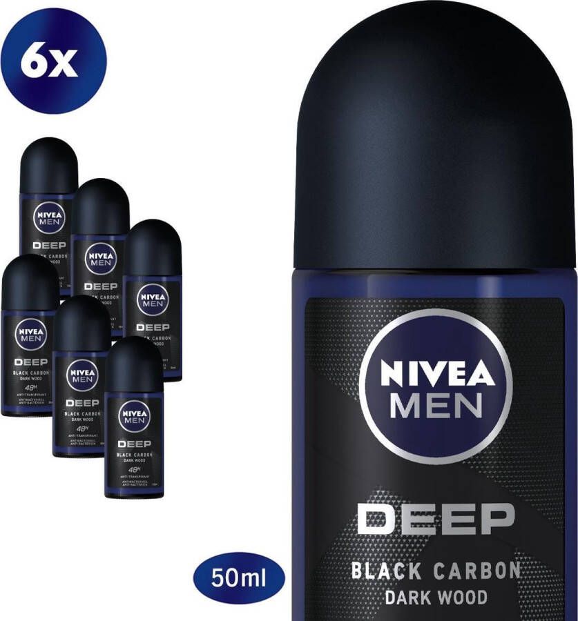 NIVEA MEN Deep 6 x 50ml Voordeelverpakking Deodorant Roller