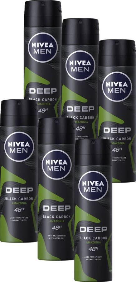 NIVEA MEN Deep Amazonia Deodorant Spray Anti-Transpirant Spray 6 x 150 ml Voordeelverpakking