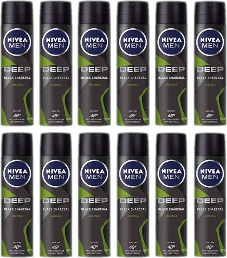NIVEA MEN Deep Amazonia Deodorant Spray Anti Transpirant JUMBOPAK 12 x 150 ml