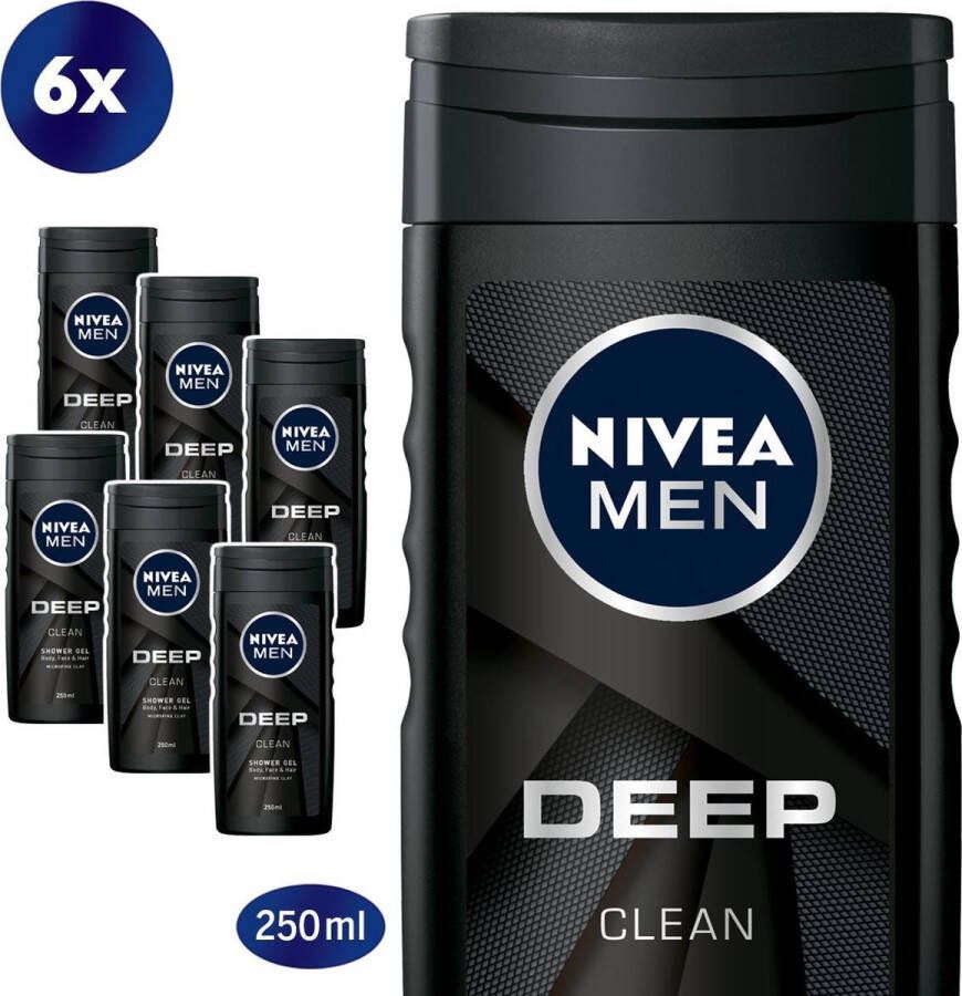 NIVEA MEN DEEP Clean Shower Gel 6 x 250 ml Voordeelverpakking Douchegel