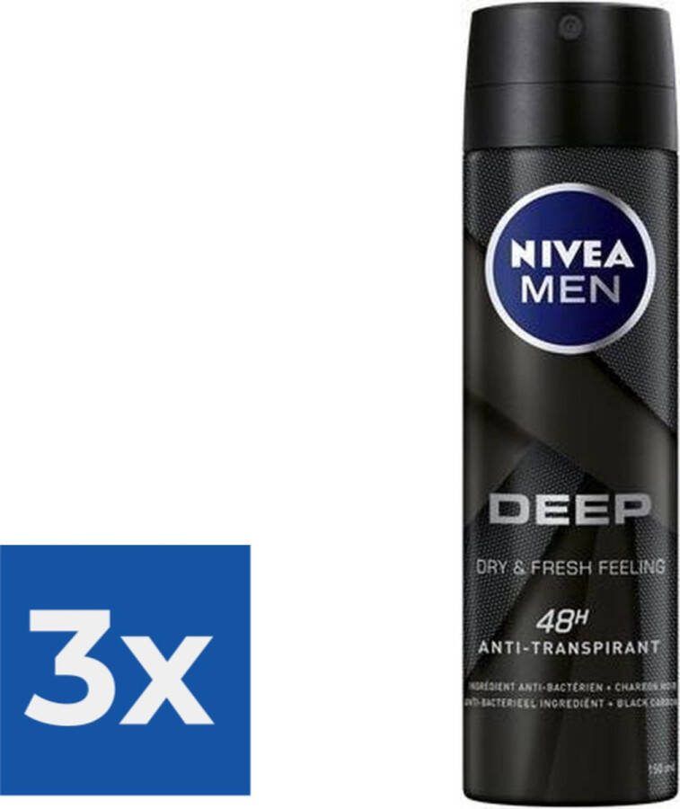 NIVEA MEN Deep Deodorant spray 150 ml Voordeelverpakking 3 stuks