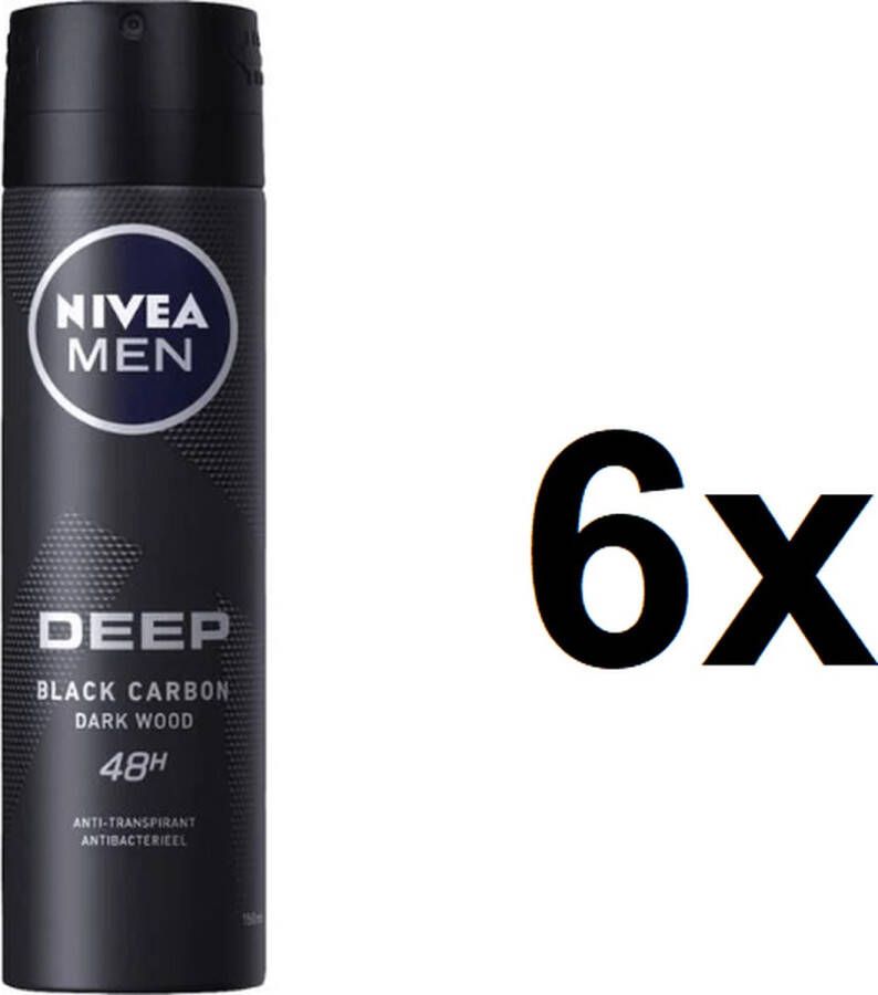 NIVEA MEN Deep black carbon deodorant spray 6 x 150 ml voordeelverpakking