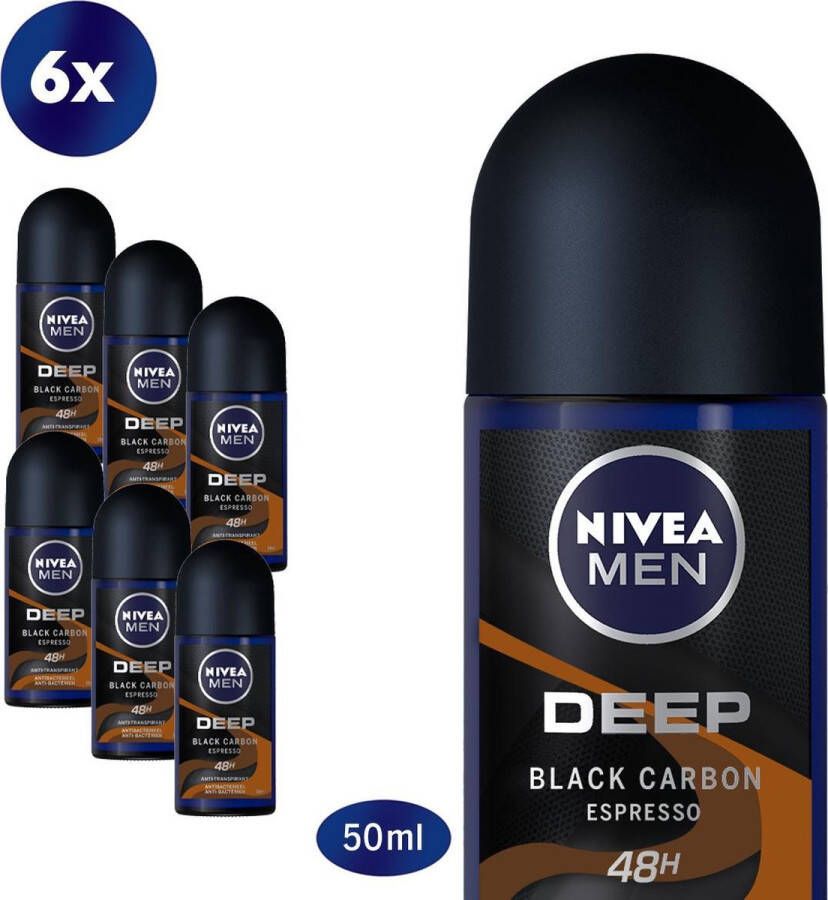 NIVEA MEN Deep Espresso Deodorant Roll On 6 x 50ml Anti-Transpirant Voordeelverpakking