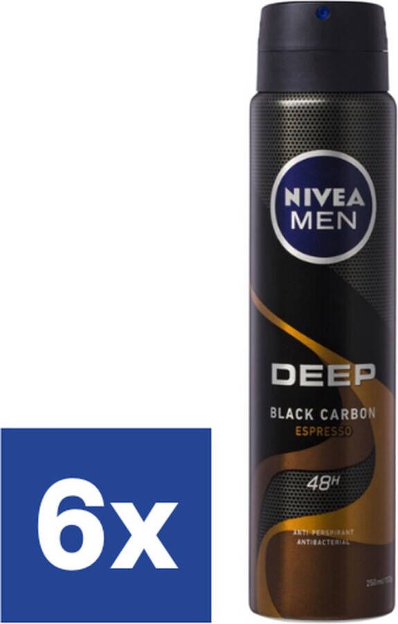 NIVEA MEN Deep Espresso Deodorant Spray 6 x 150ml Anti-Transpirant Spray Voordeelverpakking