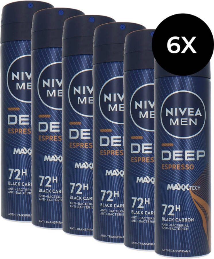 NIVEA MEN Deep Espresso Deodorant Spray Anti-Transpirant Spray 6 x 150ml Voordeelverpakking