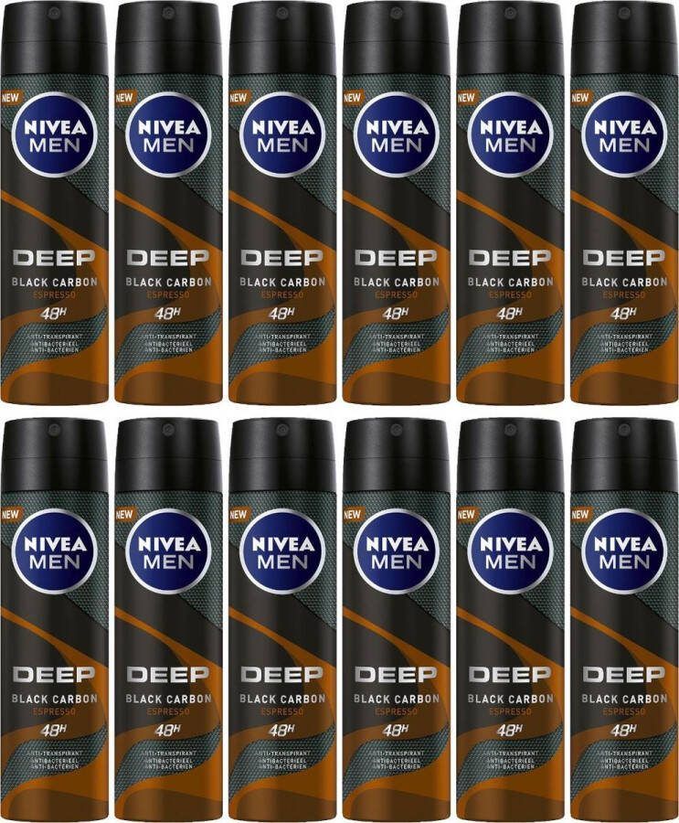 NIVEA MEN Deep Espresso Deodorant Spray Anti-Transpirant Spray JUMBOPAK 12 x 150 ml