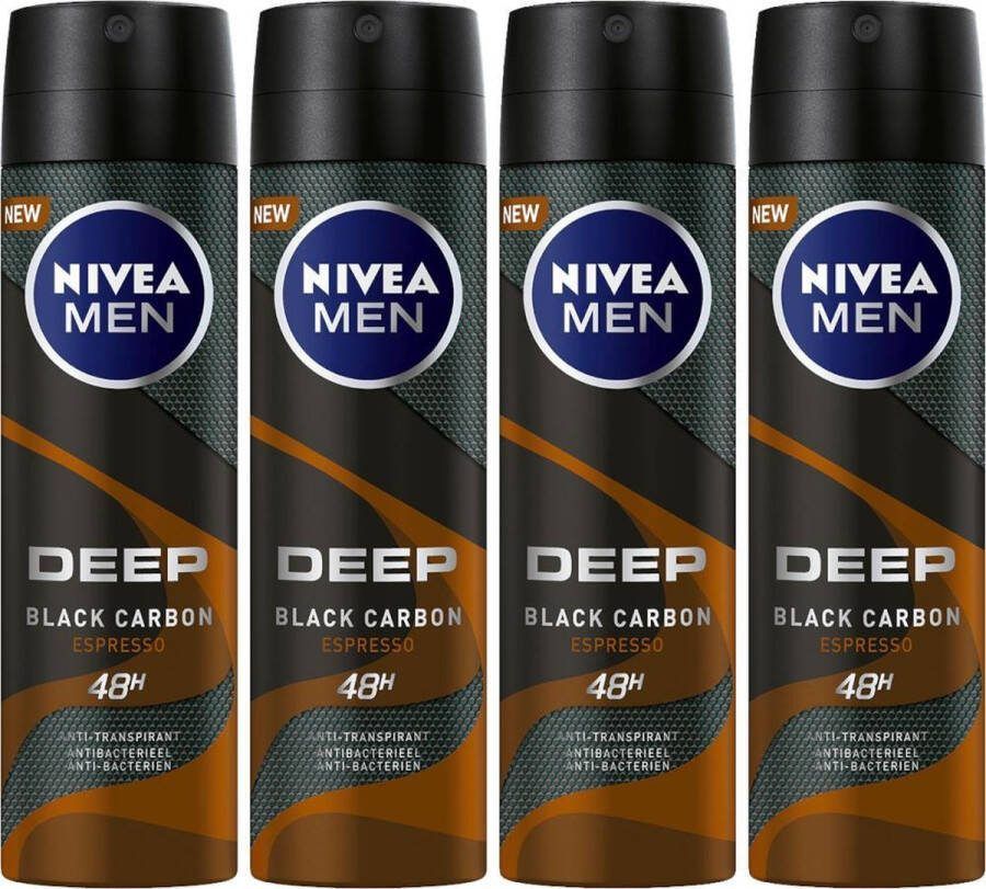 NIVEA MEN Deep Espresso Deodorant Spray Voordeelverpakking 4 x 150 ml