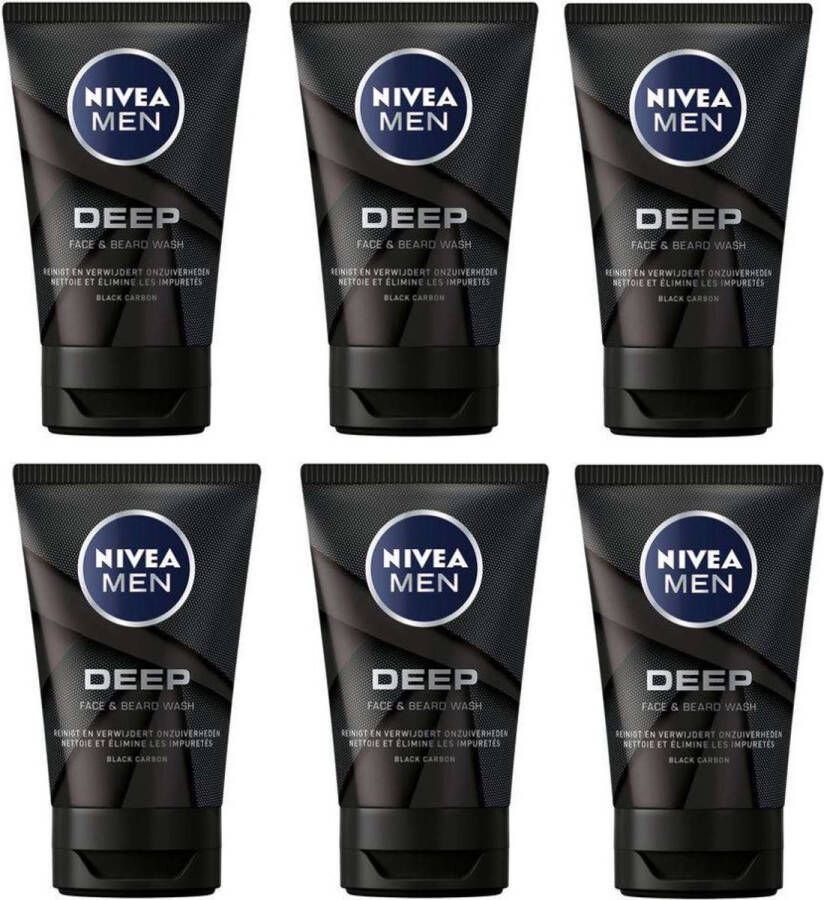 NIVEA Men Deep Face + Beard Wash 6x100ml Voordeelverpakking