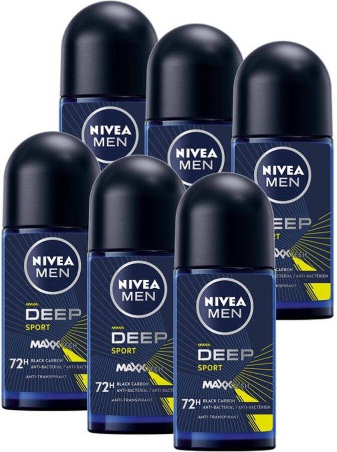 NIVEA MEN Deep Sport Anti-Transpirant Deo Roller Deodorant 6 x 50ml Voordeelverpakking