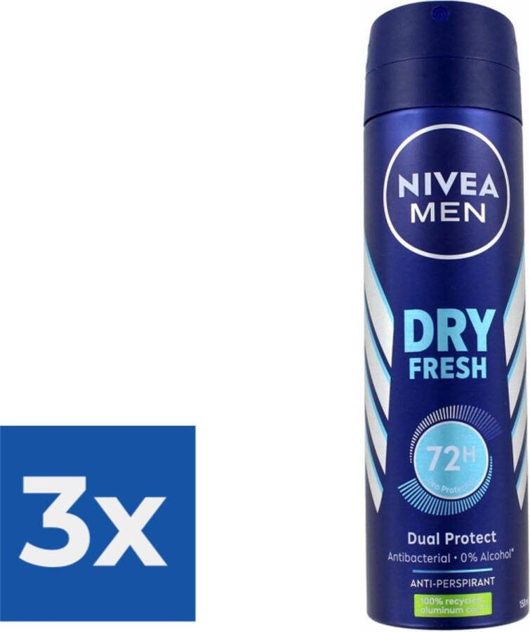 NIVEA Men Deodorant Deospray Dry Fresh Voordeelverpakking 3 stuks