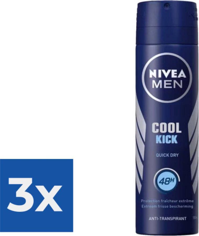 NIVEA Men Deodorant Spray Cool Kick 150 ml Voordeelverpakking 3 stuks