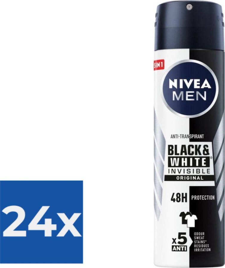 NIVEA Men Deodorant Spray Invisible for Black & White 150 ml Voordeelverpakking 24 stuks
