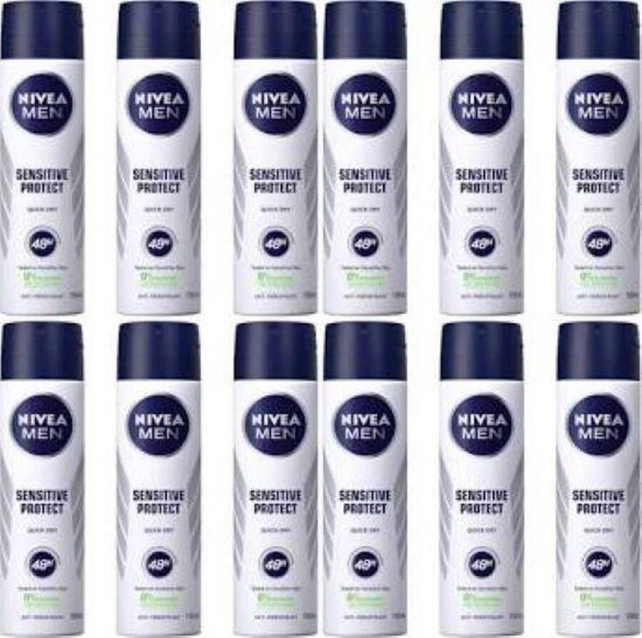 NIVEA Men Deodorant Spray Men Sensitive 0% Alcohol JUMBOPAK 12 x 150 ml