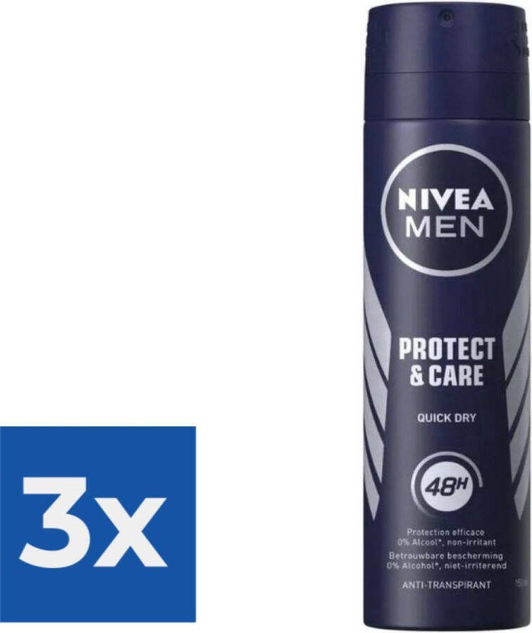NIVEA Men Deodorant Spray Protect & Care 150 ml Voordeelverpakking 3 stuks