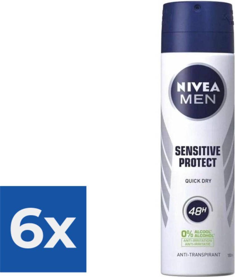NIVEA Men Deodorant Spray Sensitive Protect 150 ml Voordeelverpakking 6 stuks