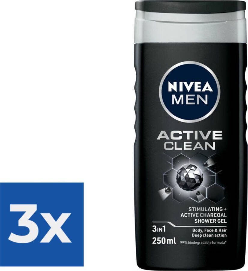 NIVEA Men Douchegel Active Clean 250 ml Voordeelverpakking 3 stuks
