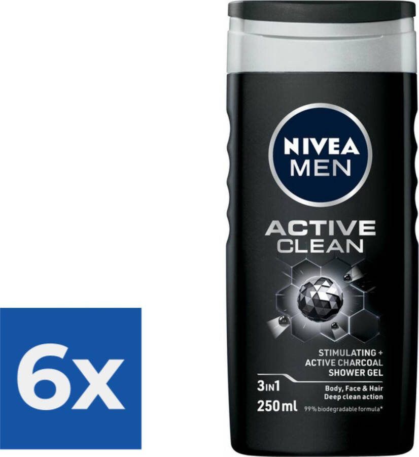 NIVEA Men Douchegel Active Clean 250 ml Voordeelverpakking 6 stuks