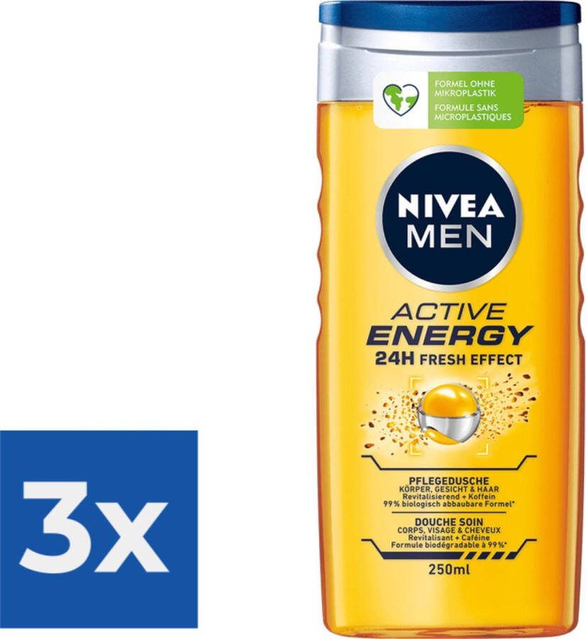 NIVEA Men Douchegel Active Energy 250ml Voordeelverpakking 3 stuks