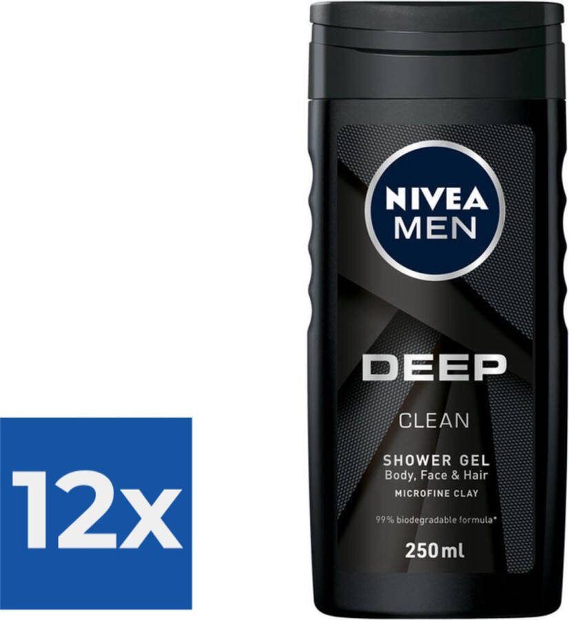 NIVEA Men Douchegel Deep Clean 250 ml Voordeelverpakking 12 stuks