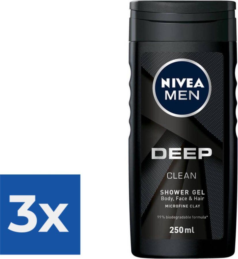 NIVEA Men Douchegel Deep Clean 250 ml Voordeelverpakking 3 stuks
