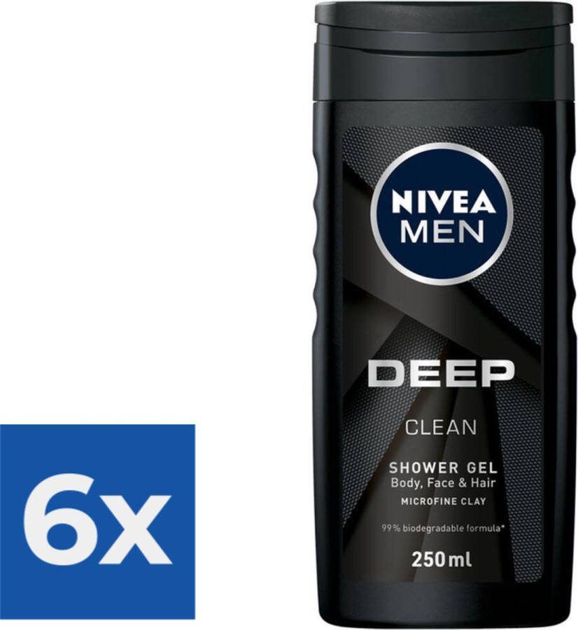 NIVEA Men Douchegel Deep Clean 250 ml Voordeelverpakking 6 stuks
