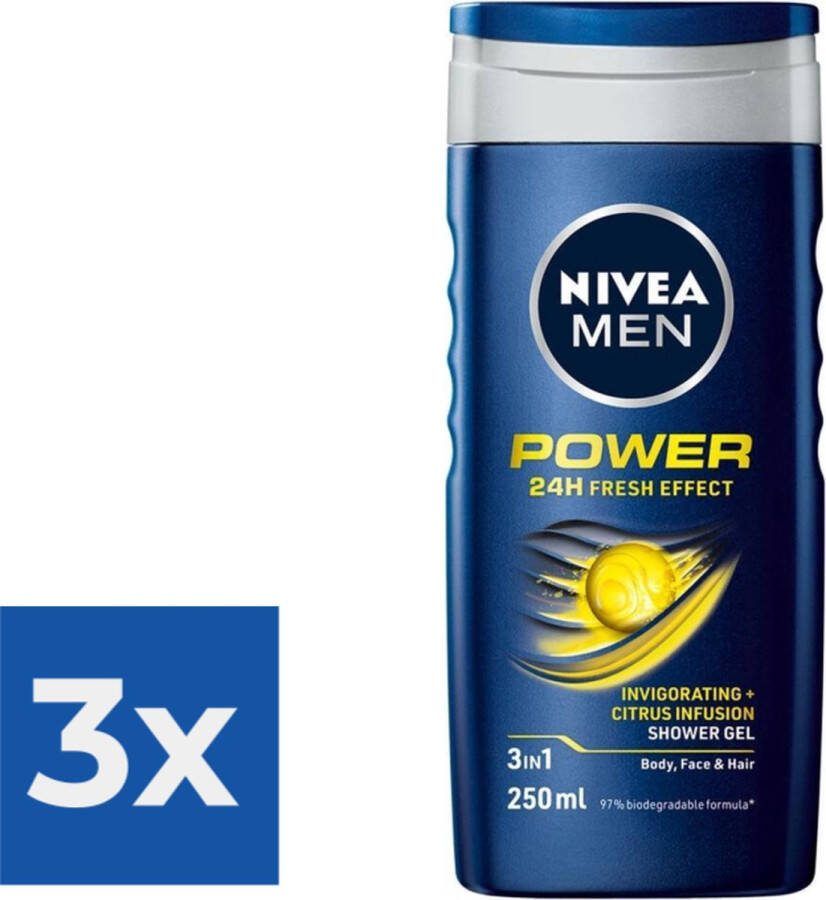 NIVEA Men Douchegel Power Refresh 250 ml Voordeelverpakking 3 stuks