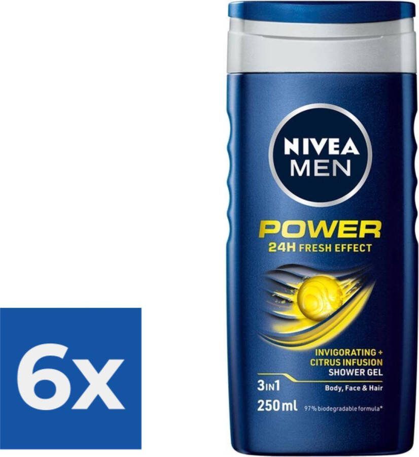 NIVEA Men Douchegel Power Refresh 250 ml Voordeelverpakking 6 stuks