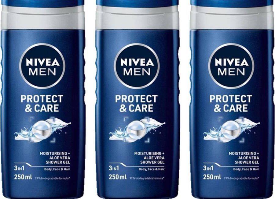 NIVEA Men Douchegel Protect & Care Voordeelverpakking 3 x 250 ml