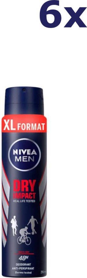 NIVEA Men Dry Impact Deodorant Spray XL 6 x 250 ml