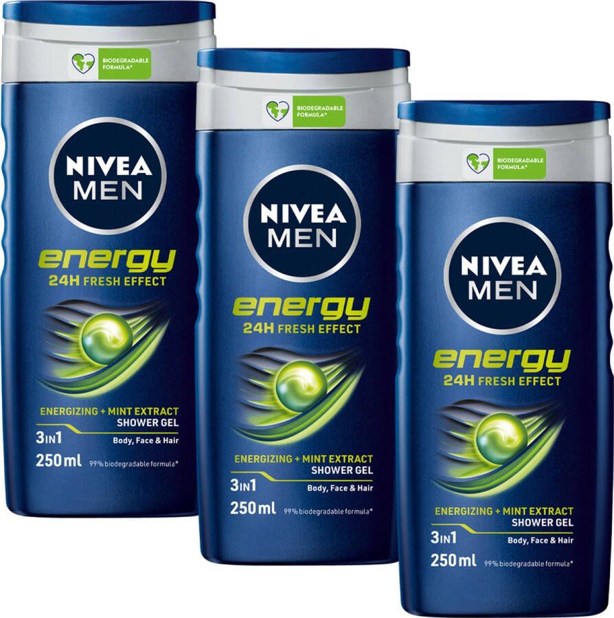 NIVEA Men Energy 3 x 250 ml Douchegel Voordeelverpakking